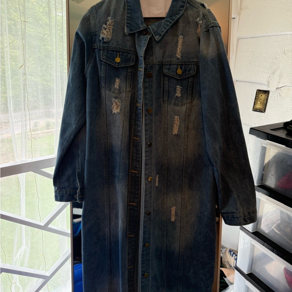 Distressed Denim Trench Coat